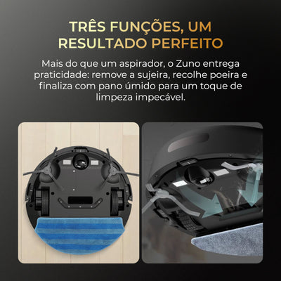 Robô Aspirador e Passa Pano Inteligente EKAZA Zuno com mapeamento Giroscópio 5 modos de limpeza base de carregamento bilvolt preto T5200G