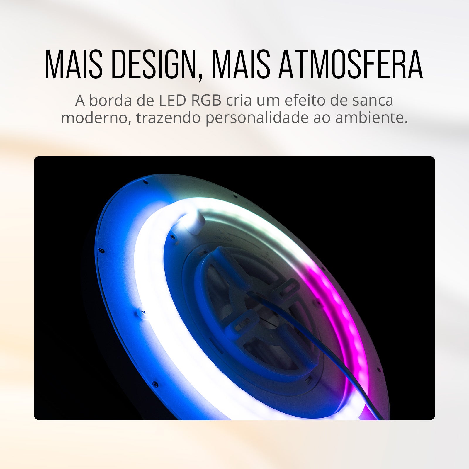 Painel de LED Paflon Inteligente com Borda RGB Sobrepor Redondo 24W