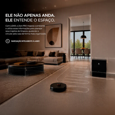 Robô aspirador EKAZA Zion Pro inteligente com navegação Lidar 6000Pa de sucção aspiração e mop base com coleta automática de resíduos e reservatório de 3,2L
