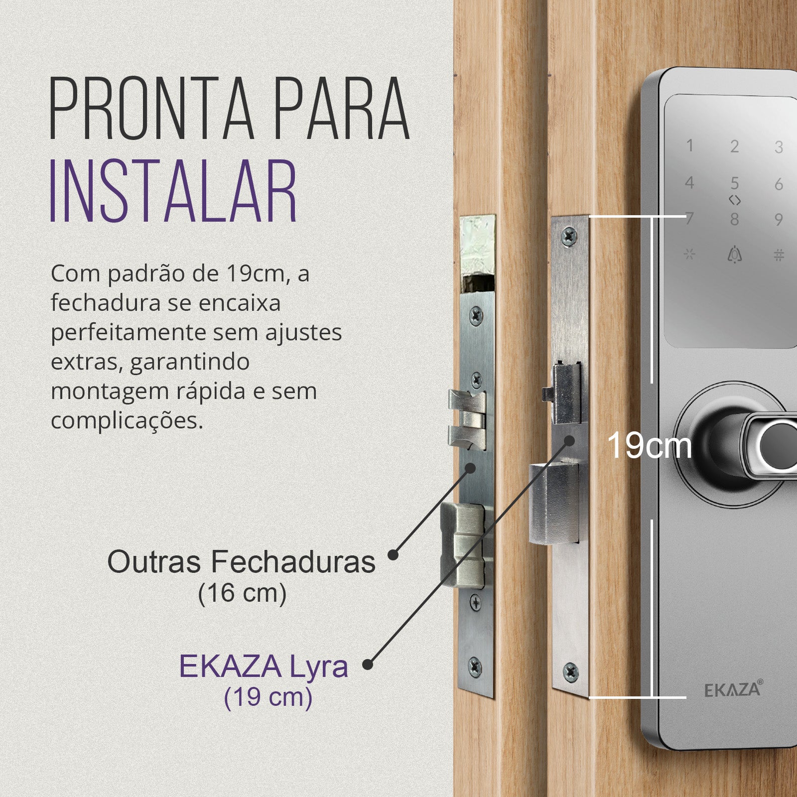 Fechadura Digital Inteligente Senha Cartão Alumínio Cor Prateada Biométrica Lyra Ekmg-t5332 Wifi