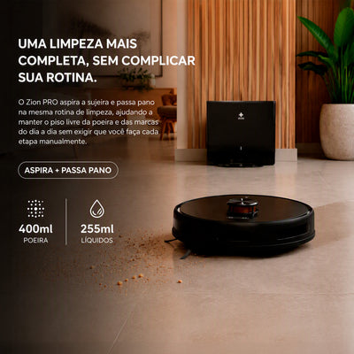 Robô aspirador EKAZA Zion Pro inteligente com navegação Lidar 6000Pa de sucção aspiração e mop base com coleta automática de resíduos e reservatório de 3,2L