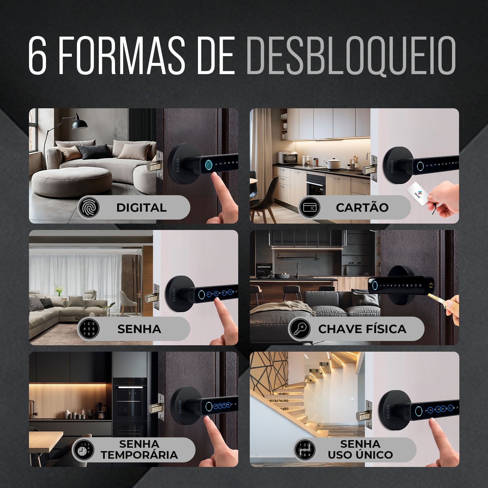 Fechadura Digital Biométrica Inteligente Atria Bluetooth com Senha e App