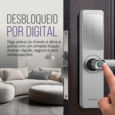 Fechadura Digital Inteligente Senha Cartão Alumínio Cor Prateada Biométrica Lyra Ekmg-t5332 Wifi