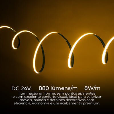 COB LED Strip 5m 3000K Warm White 320 LEDs/m CRI90 Dimmable 24V