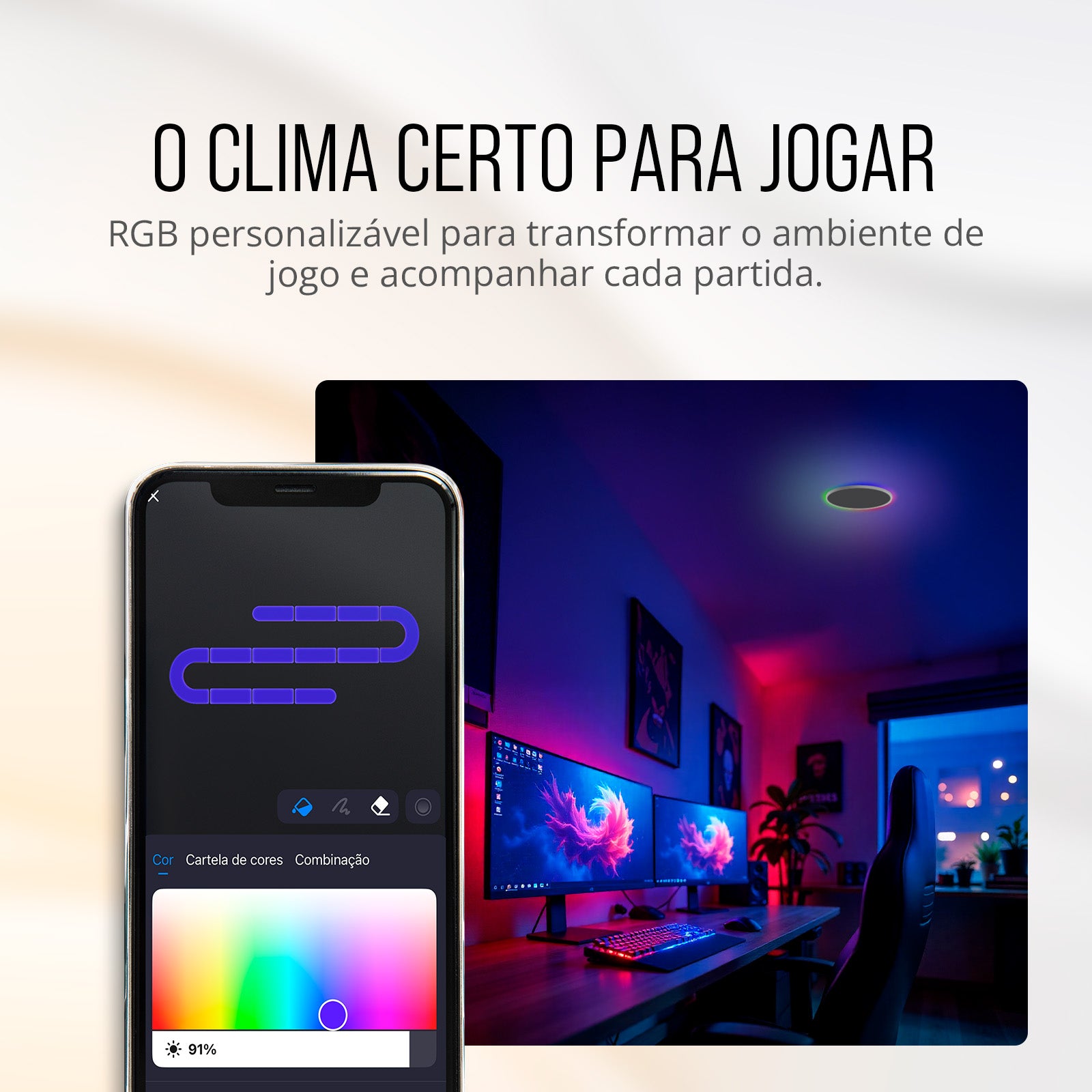 Painel de LED Paflon Inteligente com Borda RGB Sobrepor Redondo 24W