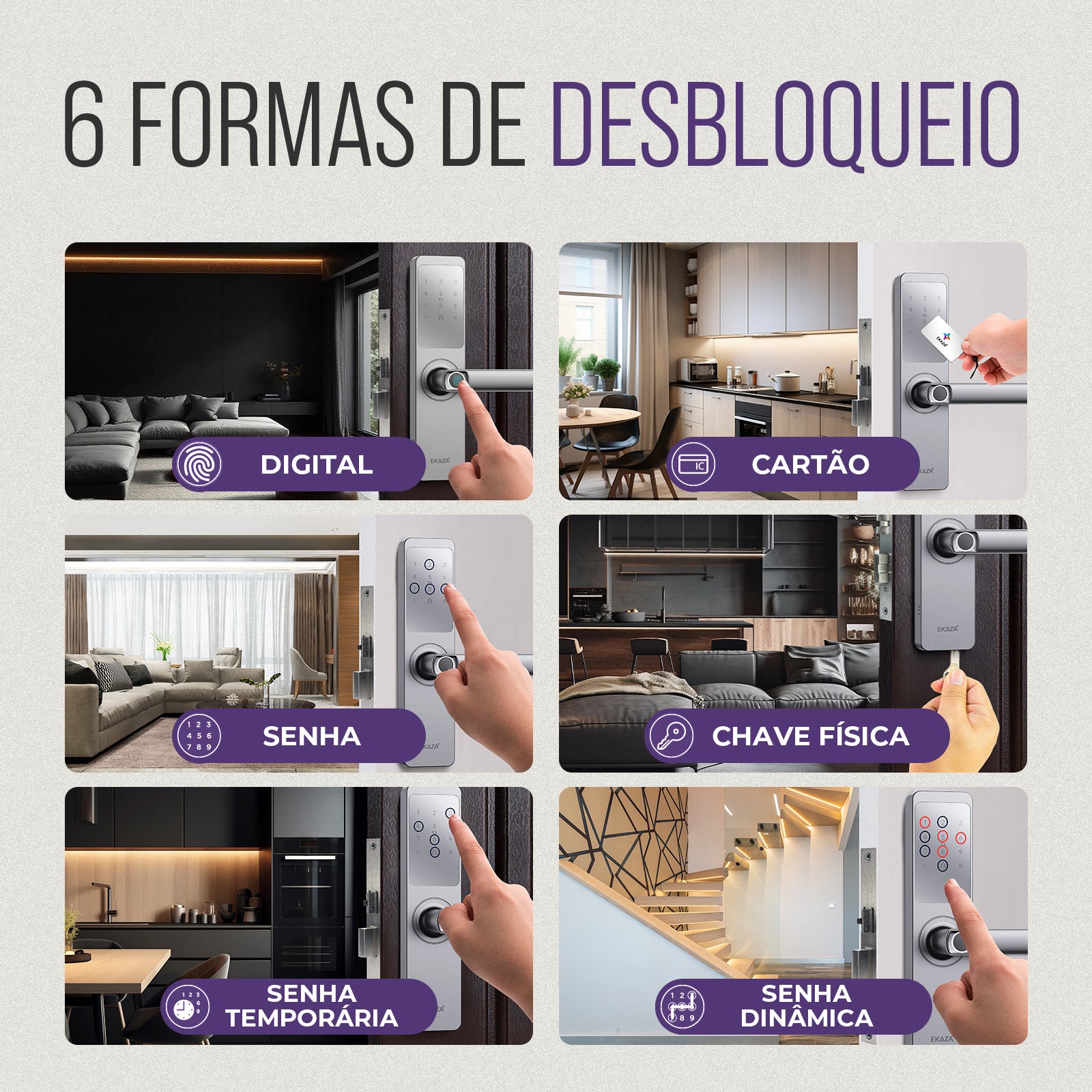 Fechadura Digital Inteligente Senha Cartão Alumínio Cor Prateada Biométrica Lyra Ekmg-t5332 Wifi