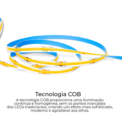 Fita Led COB 5m 3000K Branco Quente 320 Leds/m IRC90 Dimerizável 24V
