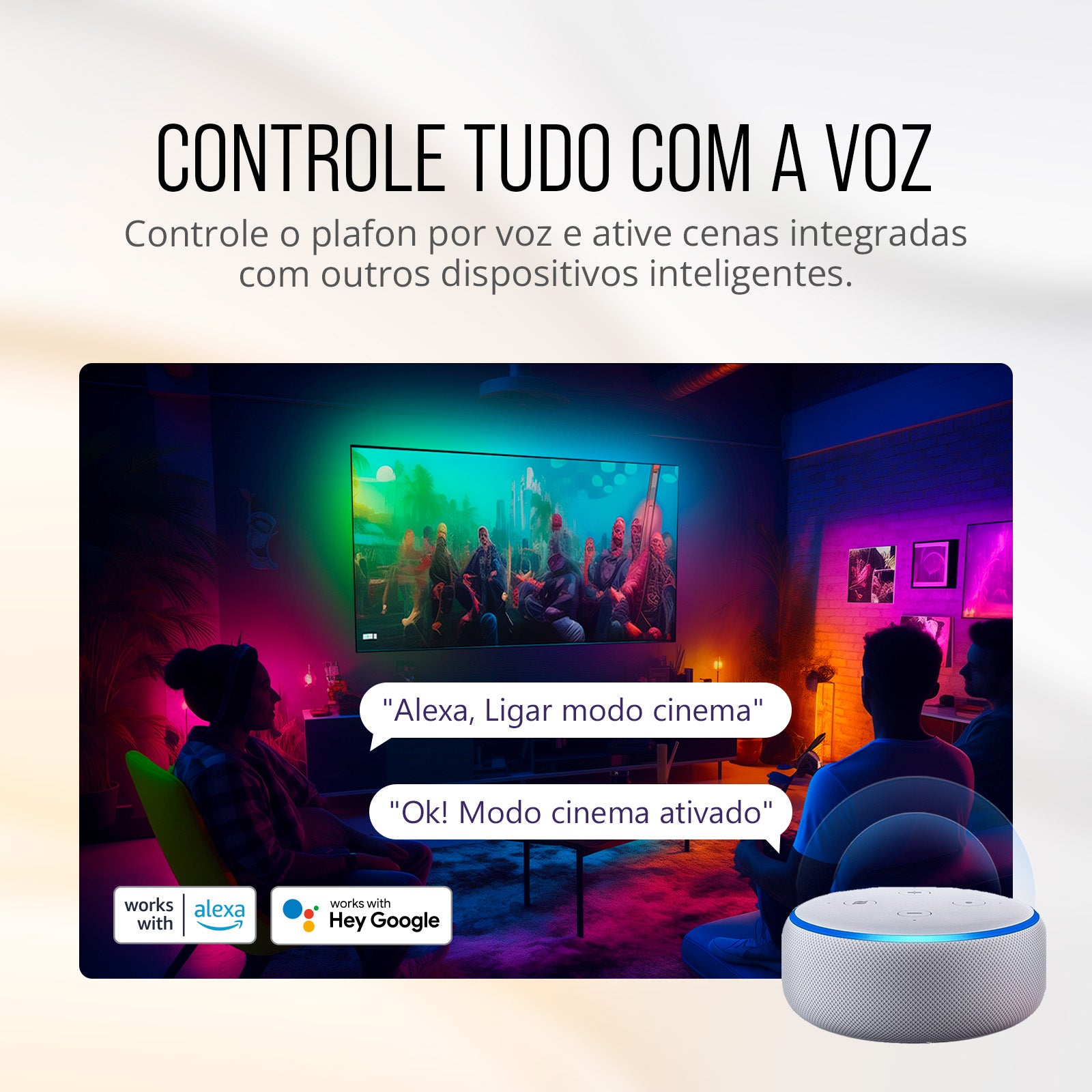 Painel de LED Paflon Inteligente com Borda RGB Sobrepor Redondo 24W