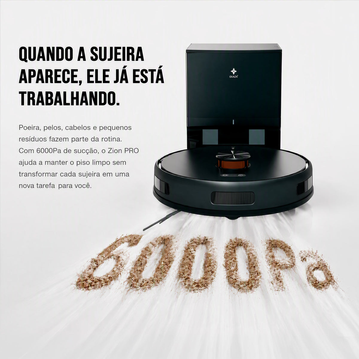 Robô aspirador EKAZA Zion Pro inteligente com navegação Lidar 6000Pa de sucção aspiração e mop base com coleta automática de resíduos e reservatório de 3,2L