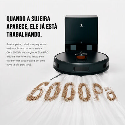 Robô aspirador EKAZA Zion Pro inteligente com navegação Lidar 6000Pa de sucção aspiração e mop base com coleta automática de resíduos e reservatório de 3,2L