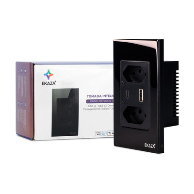 Double Socket with USB-A+USB-C 16A 2.5D Glass 