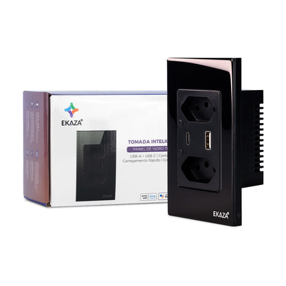 Double Socket with USB-A+USB-C 16A 2.5D Glass 