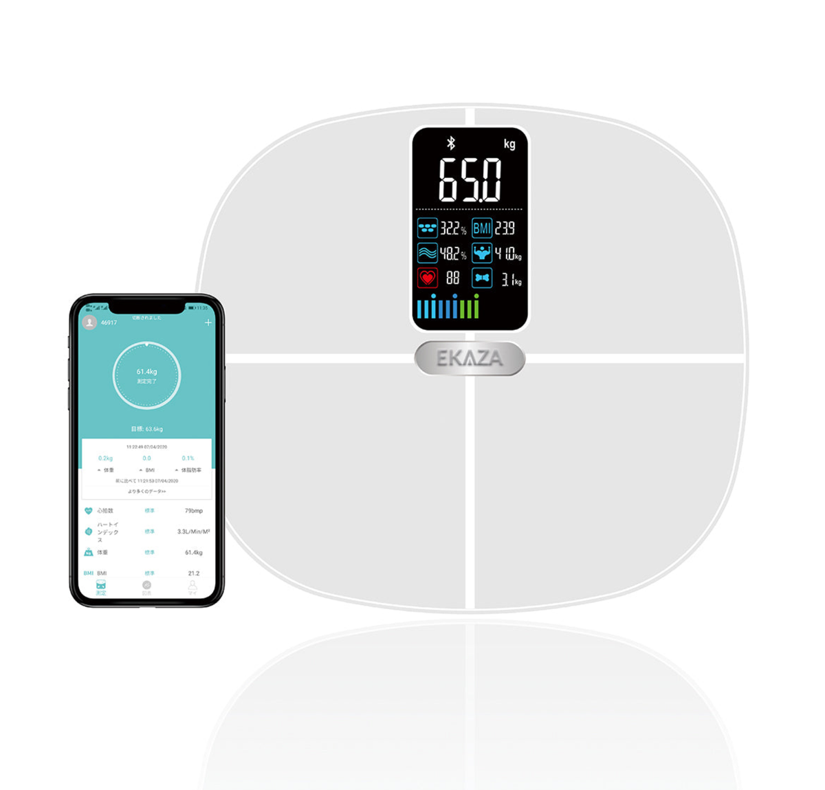 Ekaza Body Scale Bioimpedance Heart Rate BMI App White