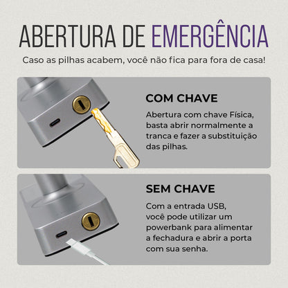 Fechadura Digital Inteligente Senha Cartão Alumínio Cor Prateada Biométrica Lyra Ekmg-t5332 Wifi