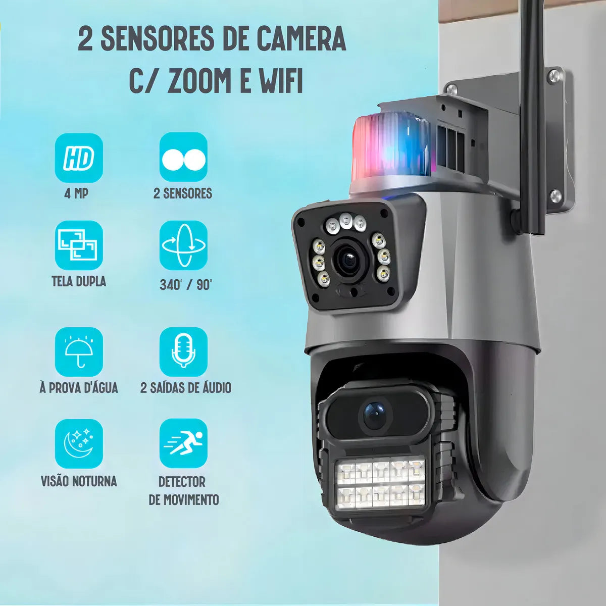 Câmera Segurança Ip Wifi P11 Lente Dupla 6mp Full Hd App Icsee Cor Preto EKS