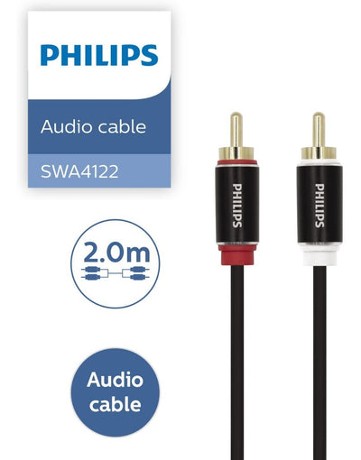 Philips Shielded RCA-to-RCA Audio Cable, Aluminum, 2m, SWA4122