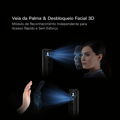 Fechadura Digital Inteligente Vega Ultra WiFi com Reconhecimento Facial, Digital, Senha, Cartão, App e Chave