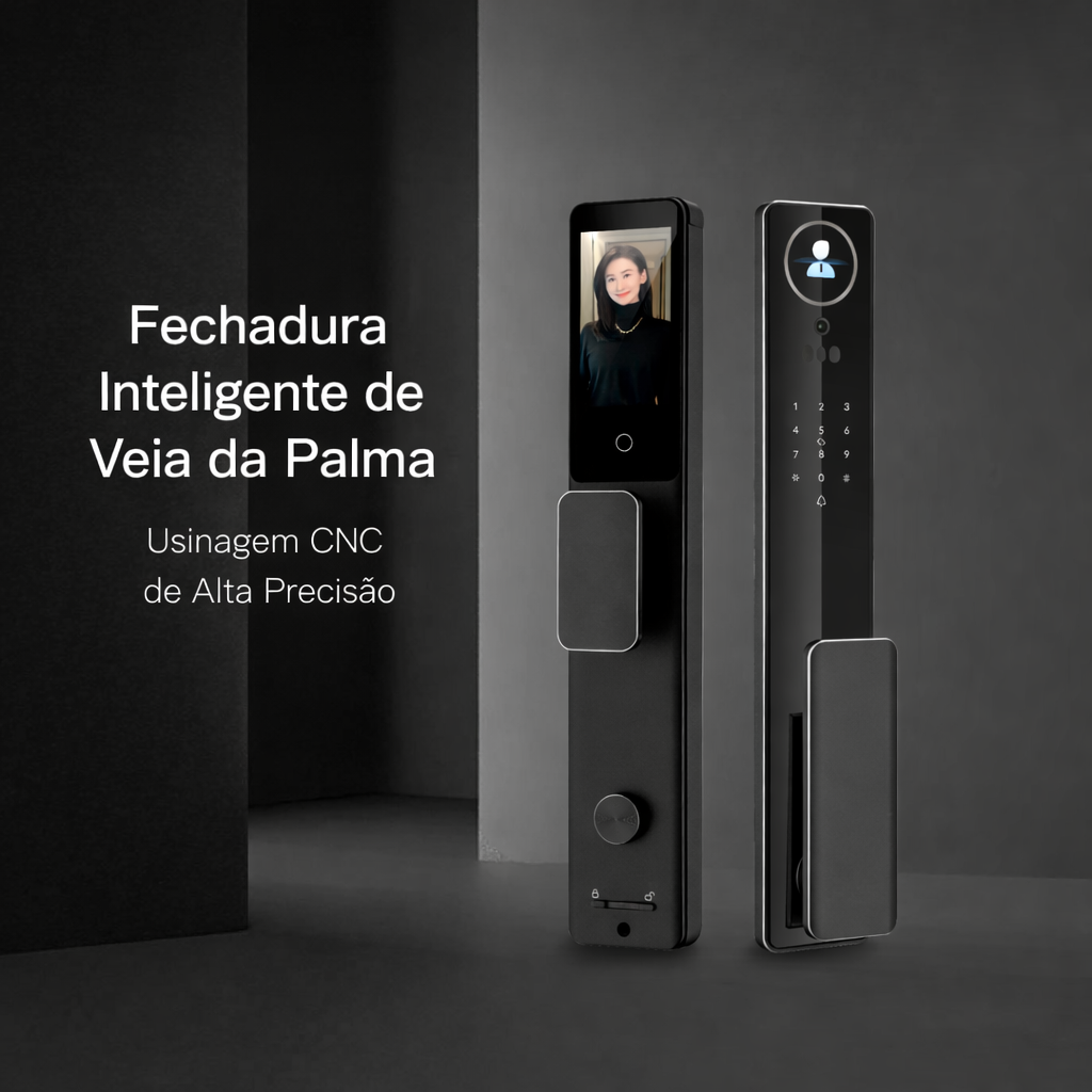 Fechadura Digital Inteligente Vega Ultra WiFi com Reconhecimento Facial, Digital, Senha, Cartão, App e Chave