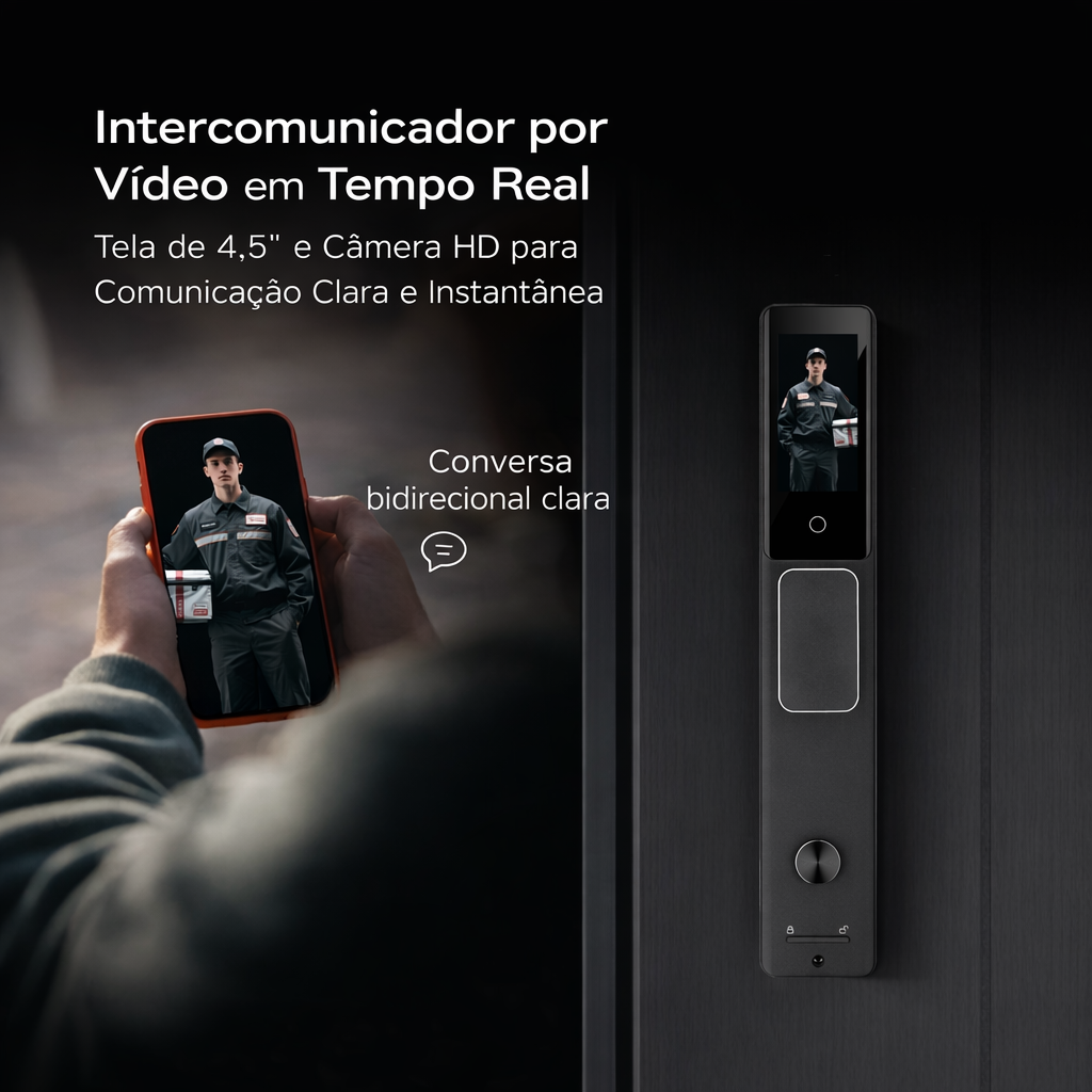 Fechadura Digital Inteligente Vega Ultra WiFi com Reconhecimento Facial, Digital, Senha, Cartão, App e Chave