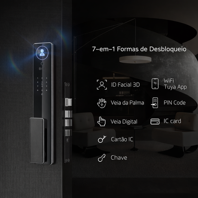 Fechadura Digital Inteligente Vega Ultra WiFi com Reconhecimento Facial, Digital, Senha, Cartão, App e Chave