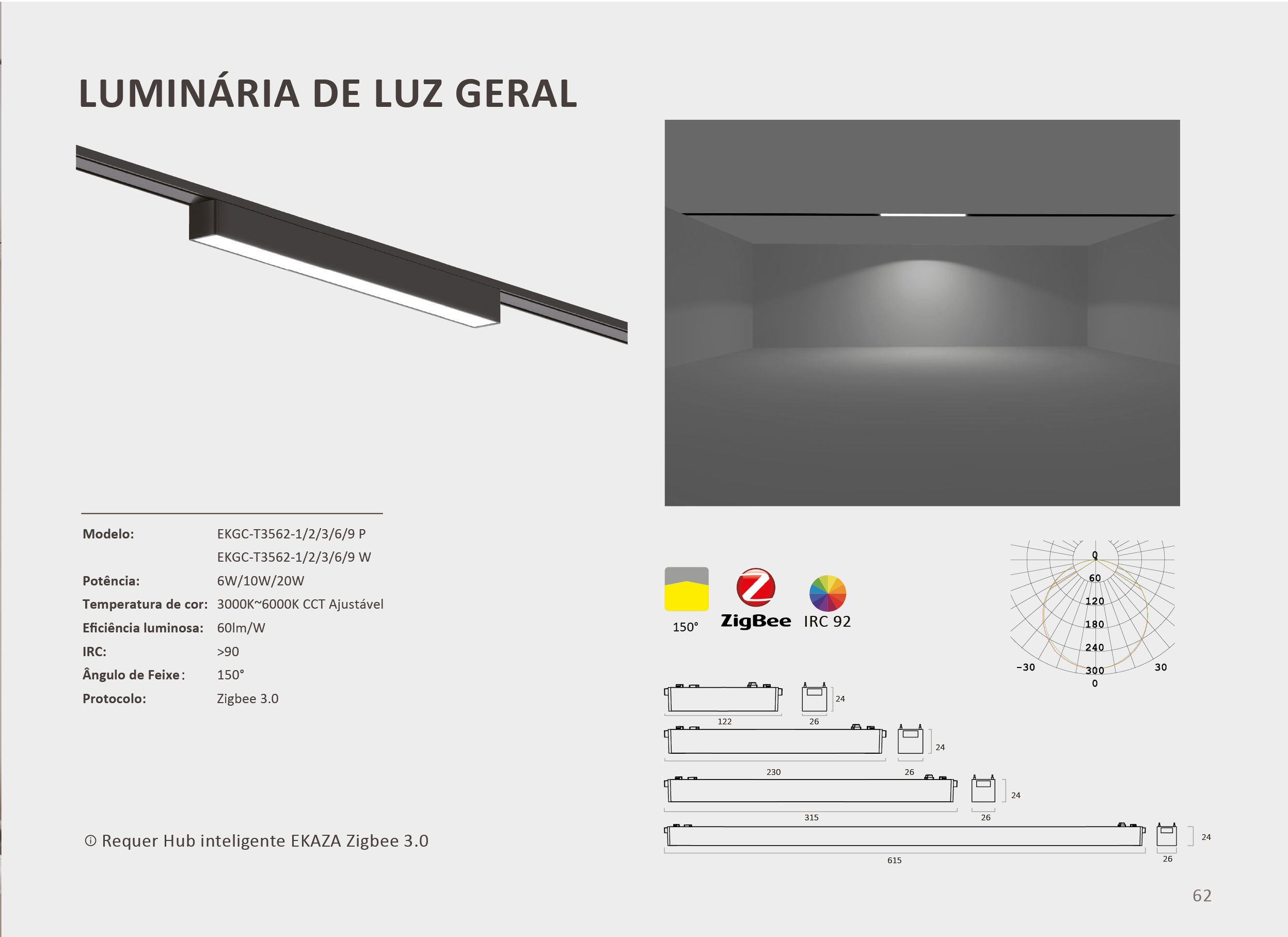 Luminária Geral Difusa Inteligente Zigbee