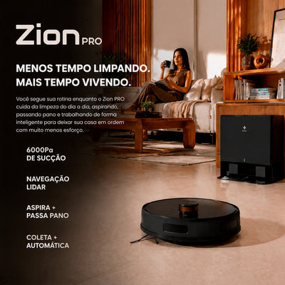 Robô aspirador EKAZA Zion Pro inteligente com navegação Lidar 6000Pa de sucção aspiração e mop base com coleta automática de resíduos e reservatório de 3,2L