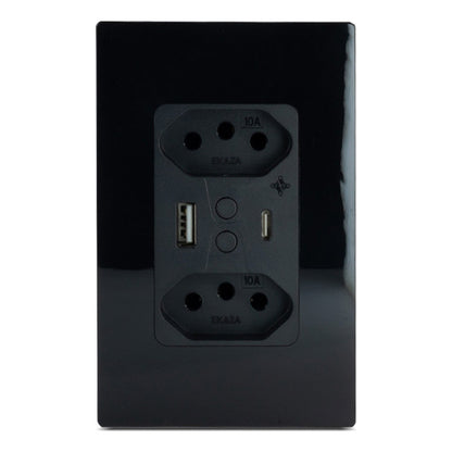 Alexa and Google Smart Double Socket with USB Black - Ekaza