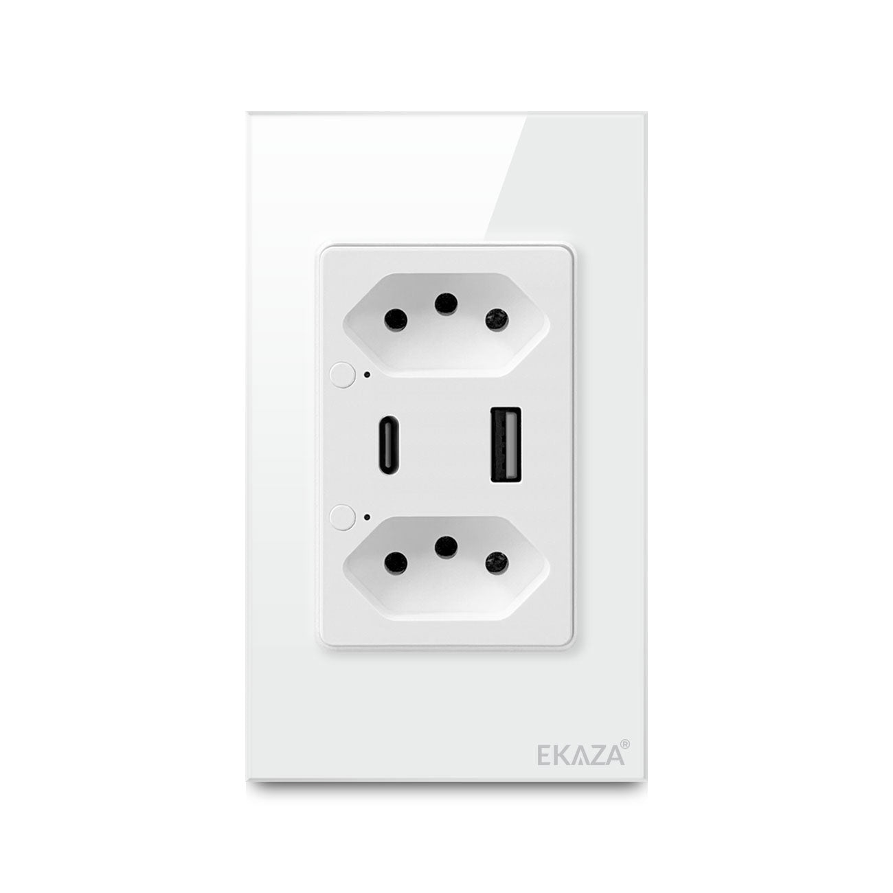 Double Socket with USB-A+USB-C 16A 2.5D Glass 