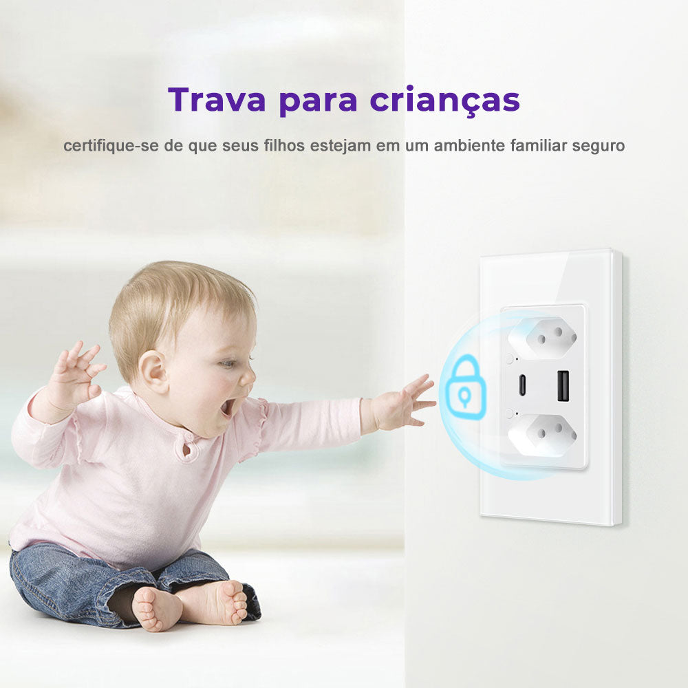 Double Socket with USB-A+USB-C 16A 2.5D Glass 