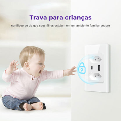 Double Socket with USB-A+USB-C 16A 2.5D Glass 